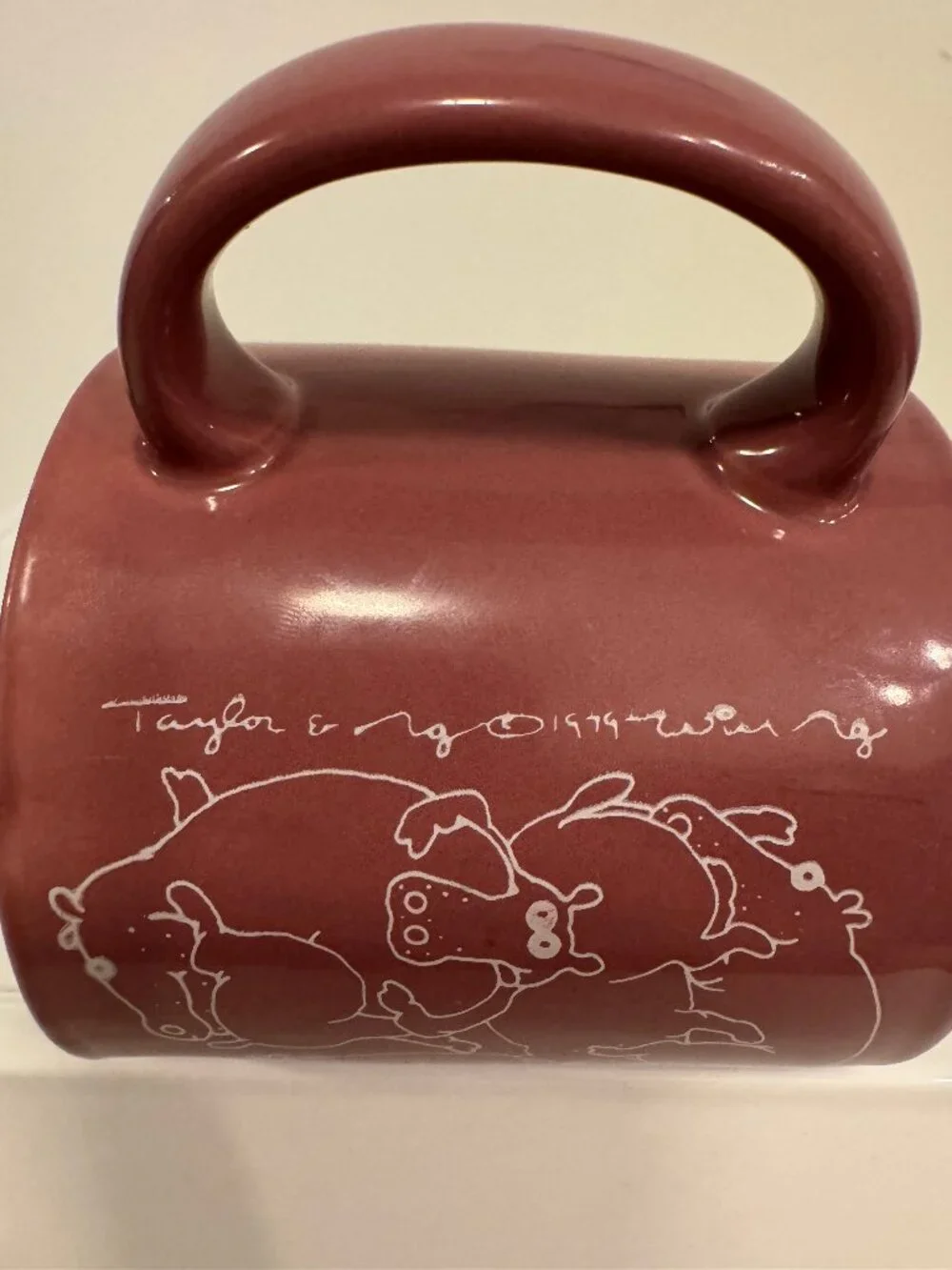 Vintage Taylor & Ng 1979 Naughty Hippos Orgy Ceramic Coffee Mug Mauve